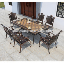 New style outdoor garden metal furniture set cast aluminum long table set  6 seater dining set